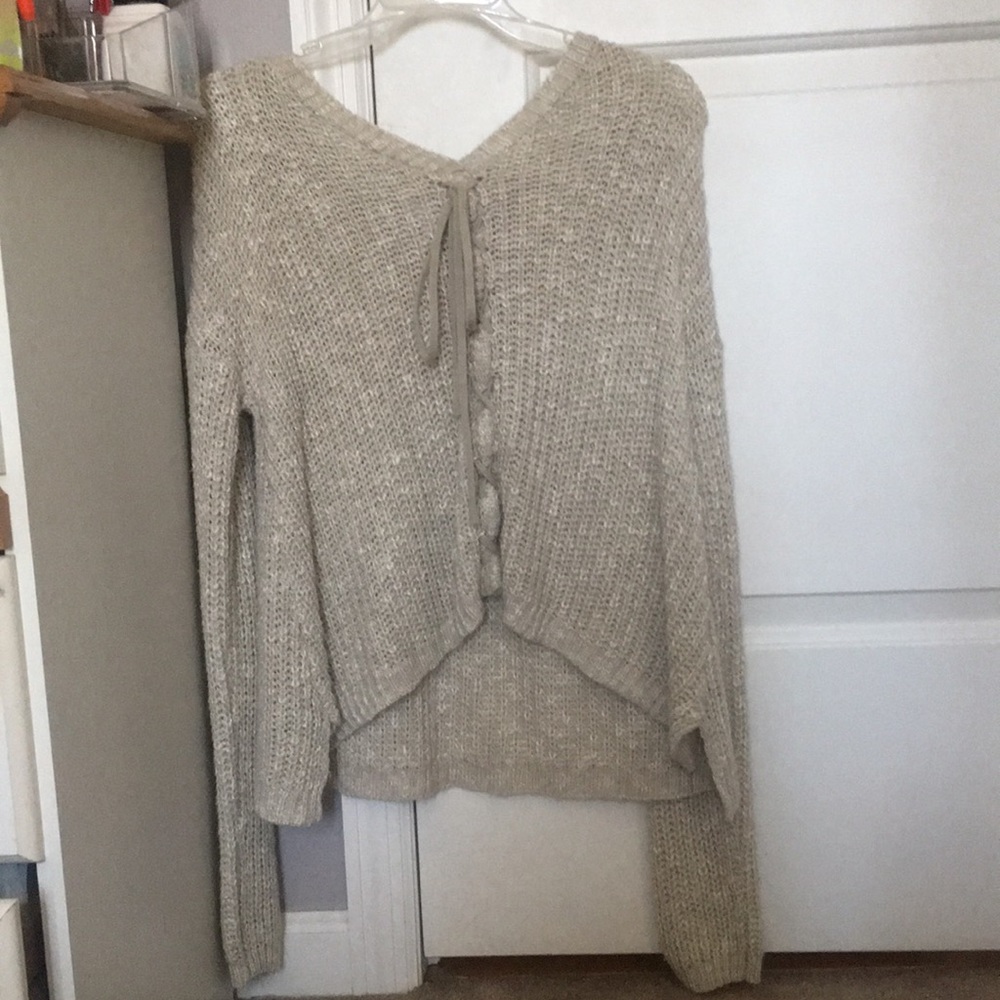 Cute knit sweater material with lace and bow